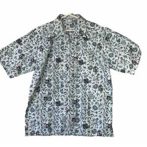 OP Ocean Pacific Mens Hawaiian Shirt Sz Large 100% Cotton Short Sleeve Blue NWOT